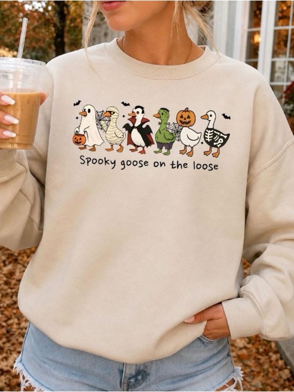 Spooky Goose Halloween Goose Sweatshirt, Skeleton Goose Sweater